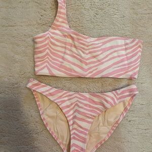 TRIANGL Pink and White Zebra Print Bikini Set